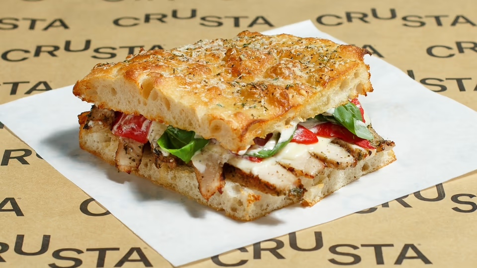 Grilled Pork Chop & Mozzarella - Marinated grilled pork-chop slices, fresh mozzarella spread, black pepper aioli, roasted red peppers and baby rocket leaves on a freshly baked parmesan & italian herb focaccia. These type of Italian sandwiches are served with freshly baked focaccia and chilled gourmet ingredients. The fillings are not heated in order to maintain their quality.
Allergens
wheat, sulphur dioxide and sulphites, milk